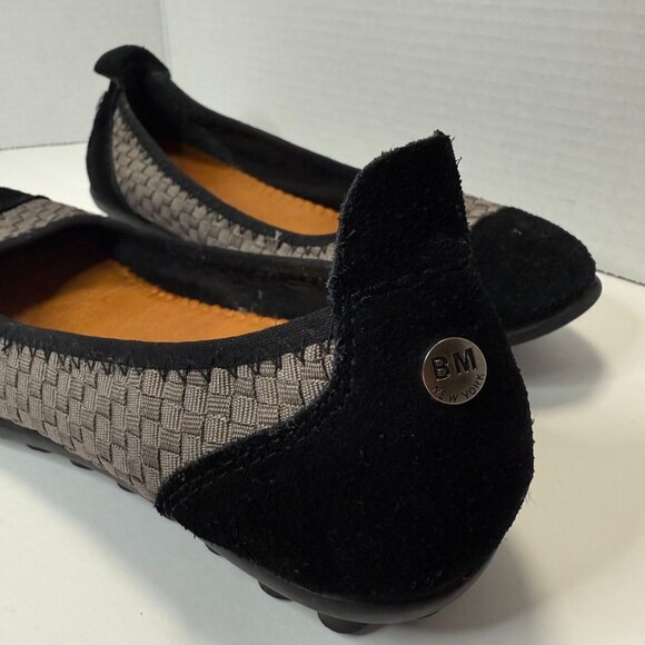 Bernie Mev Bella Me Women's Sz8 Pewter Metallic Braid Flats Black Suede Cap Toe - Picture 5 of 7